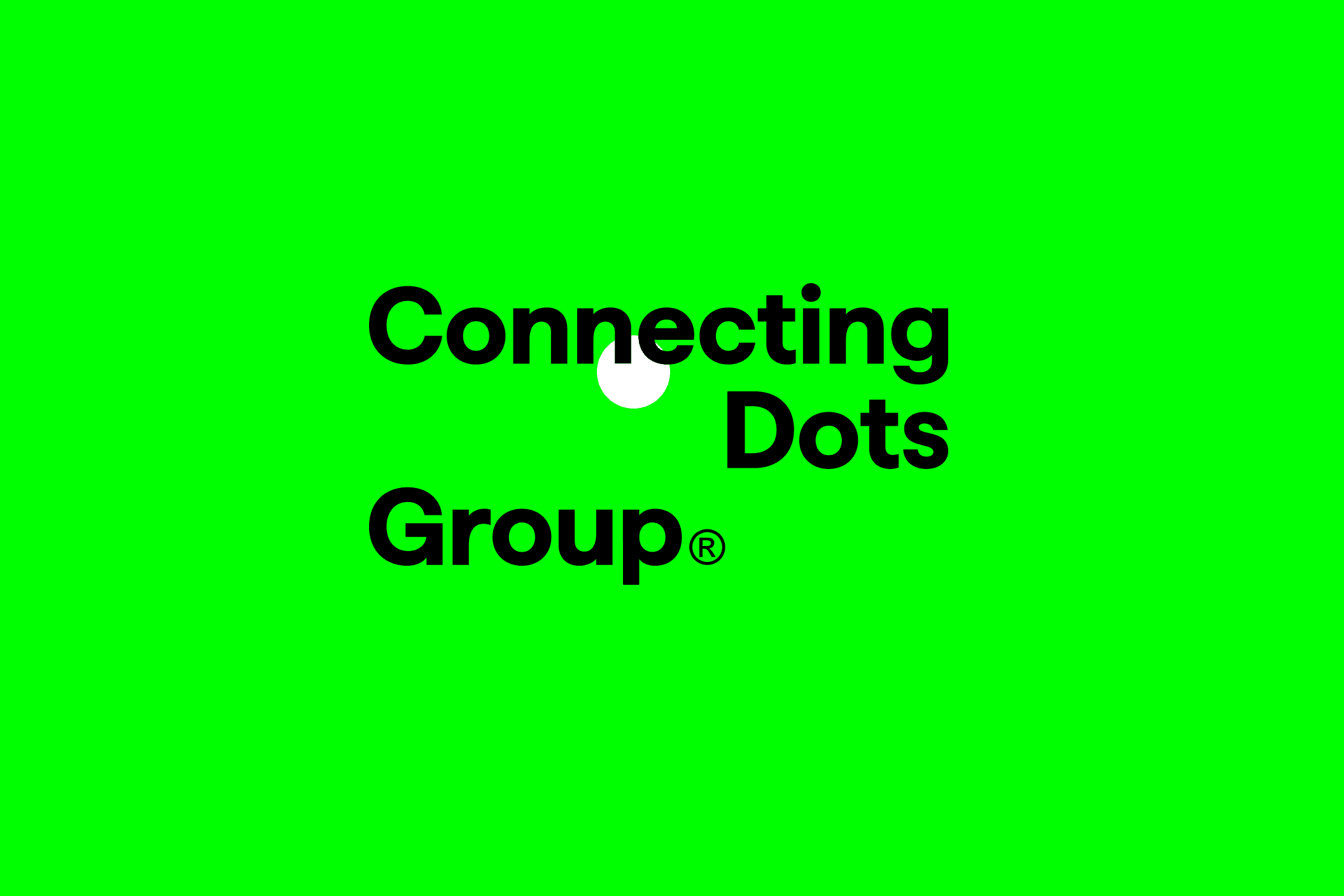 Connecting Dots Group wordmark in black on bright green, with a white dot