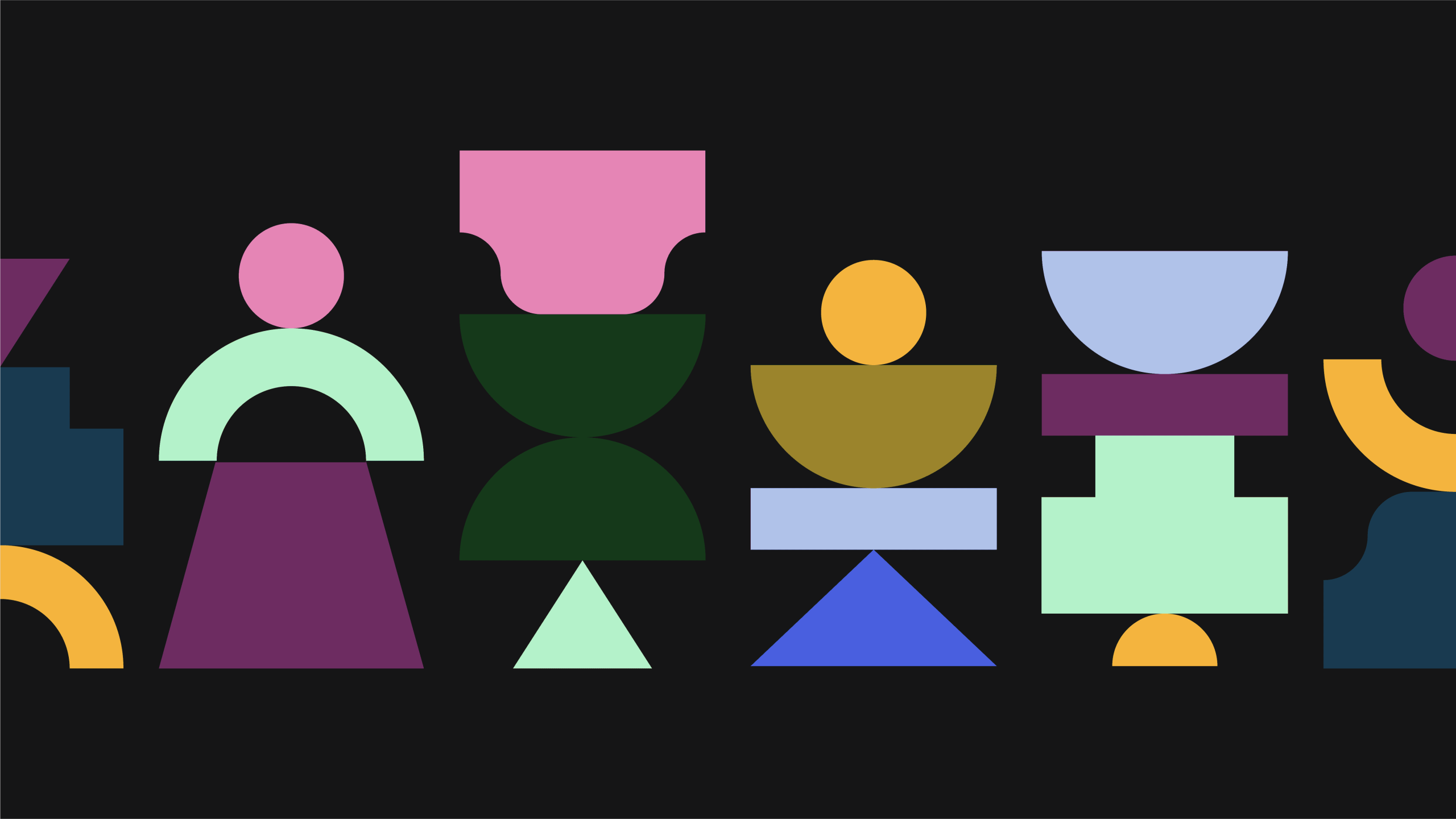 Colourful geometric figures on black from the Oldham Coliseum Theatre identity